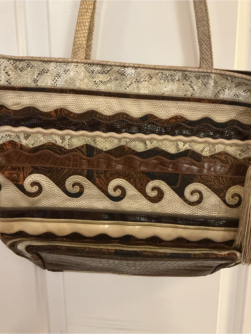 SHARIF Multi-Texture Brown and Cream Women's Tote Bag